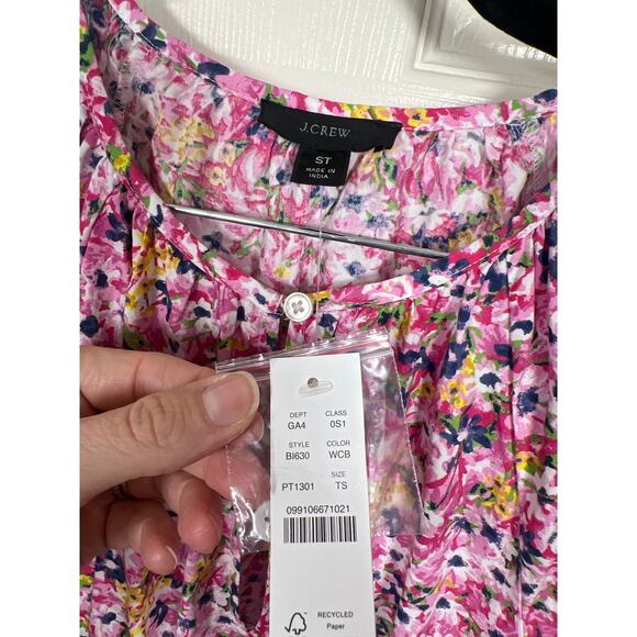 NWT J. Crew Tall Small Puff Sleeve Smocked Waist Midi Dress Pink Floral Fields - Picture 5 of 11